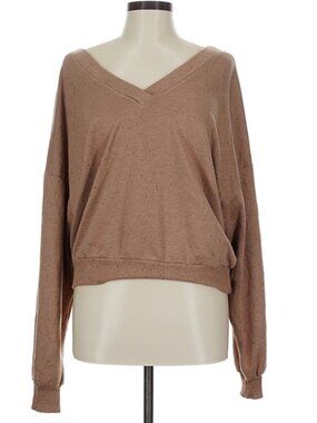 Project Social T Brown Oversized V-Neck Pullover Sweater Medium Cozy Lounge NWOT